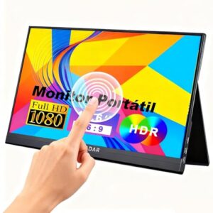 15,6'' Monitor Portátil Ultra-Slim Touchscreen 1920x1080 FHD IPS Segunda Extensor De Tela Sensível Ao Toque com Alto-falantes + Capa, USB-C HDMI para Notebook Laptop PC Celular Jogos Viagens