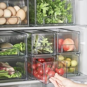 1 caixa de gaveta de armazenamento de acrílico transparente, organizador de mesa empilhável multiuso, papelaria, cosméticos, caixa de armazenamento de alimentos para casa, escritório, geladeira