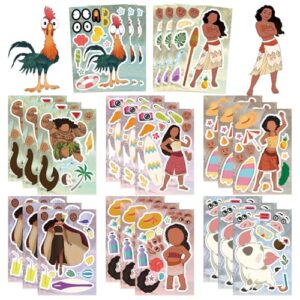 24 folhas faça seus próprios adesivos Moana para crianças, faça um adesivo de rosto, recompensas de sala de aula, suprimentos de festa de artesanato para laptop, garrafa de água, telefone (Moana)