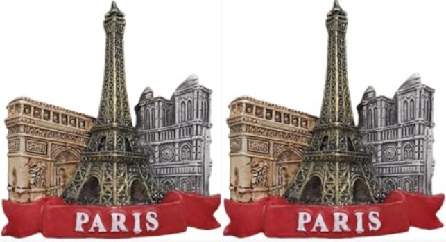 2 peças Paris França 3D Torre de geladeira ímã de geladeira lembranças turísticas, adesivos magnéticos de resina ímã de geladeira decoração de casa e cozinha acessórios de cozinha, ímãs de geladeira