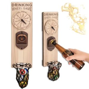 Abridores de garrafa magnéticos com coletor, abridor de garrafa de cerveja de madeira montado na parede com roleta de jogo, saca-rolhas sem rastros, acessórios de bar para cozinha, ao ar livre