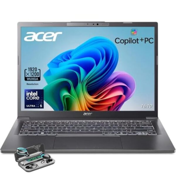 acer Notebook Aspire 14, tela WUXGA de 14 polegadas (1920 x 1200), Intel Ultra 5-226V, AI Copilot+PC, 16GB LPDDR5X RAM, SSD de 1TB, Windows 11 Home, cinza, TWE fones de ouvido sem fio