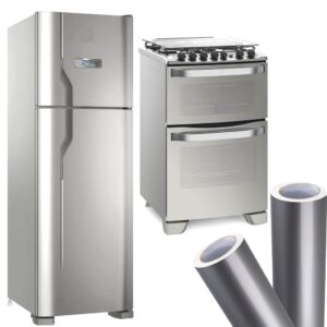 Adesivo Película Vinil Prata Tipo Inox Impermeável Envelopar Decorar Fogão Geladeira Móveis 1 metro