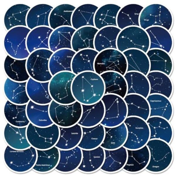 Adesivos de constelação |50 peças de adesivos de vinil à prova d'água com tema astrológico para garrafas de água, laptop, bagagem, copo, computador, celular, skate, guitarra, capacete snowboard