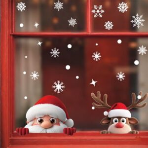 Adesivos de janela de Natal para vidro, adesivos engraçados de Papai Noel com rena dupla face, flocos de neve, adesivos de janela de Natal, reutilizáveis, decoração de janelas estáticas, para Natal