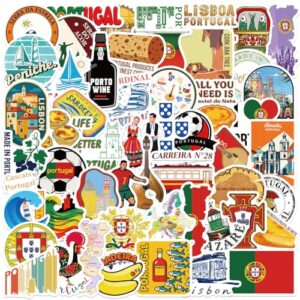 Adesivos de Portugal |53 peças de decalques de vinil à prova d'água com tema português para garrafas de água, laptop, geladeira, bagagem, copo, computador, celular, skate
