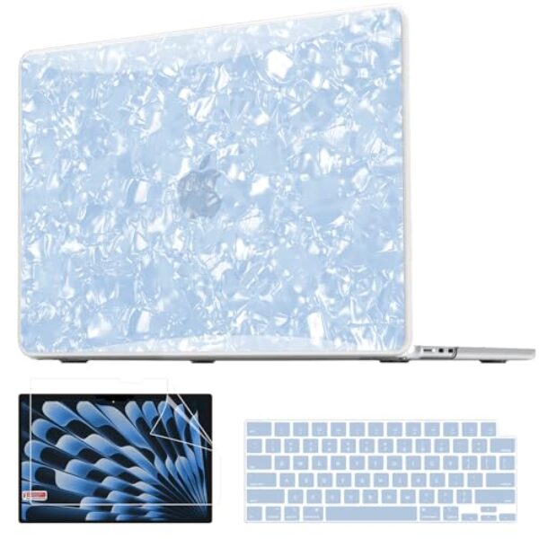 AKIT Capa compatível com MacBook Air 2.5 cm 2025 2024 2023 M4 M3 M2 Glitter Perolado Lustre Capa rígida resistente para modelo A3240 A3113 A2681 Mac Air 13,6 polegadas inclui teclado e capa de tela