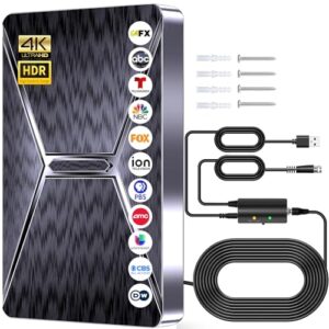 Antena de TV interna atualizada para 2025, antena digital HD de alcance de 2800 milhas para Smart TV, antena mais forte com amplificador de sinal suporta todas as TVs 4K 8K 1080p - Cabo coaxial de 9,5