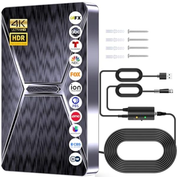 Antena de TV interna atualizada para 2025, antena digital HD de alcance de 2800 milhas para Smart TV, antena mais forte com amplificador de sinal suporta todas as TVs 4K 8K 1080p - Cabo coaxial de 9,5