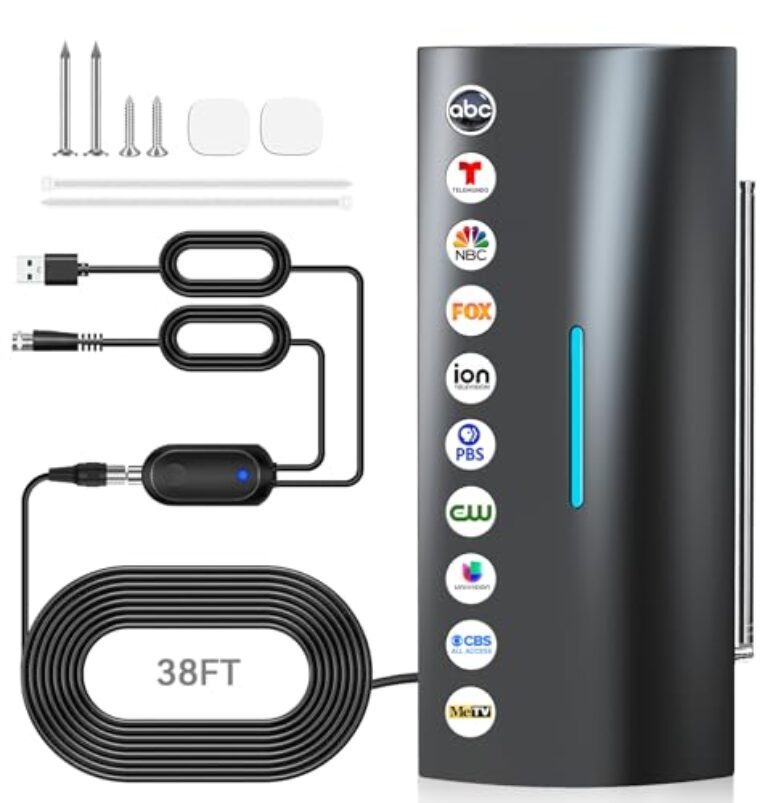 Antena de TV mais forte com alcance de 2800 milhas, antena digital 2026 para Smart TV interna com amplificador, recepção de longo alcance de 360° canais locais HD - Cabo coaxial de 90 m - Suporta 8K