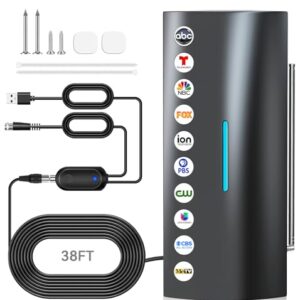 Antena de TV mais forte de alcance de 3200 milhas, antena digital 2026 para Smart TV interna com amplificador, recepção de longo alcance de 360° canais locais HD - Cabo coaxial de 90 m - Suporta 8K