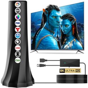 Antena Smart TV 2025 com alcance de mais de 1000 quilômetros - Antena HDTV amplificada interna com amplificador de sinal de 360°, suporte 4K 8K 1080p para canais locais, cabo coaxial de 7,6 m