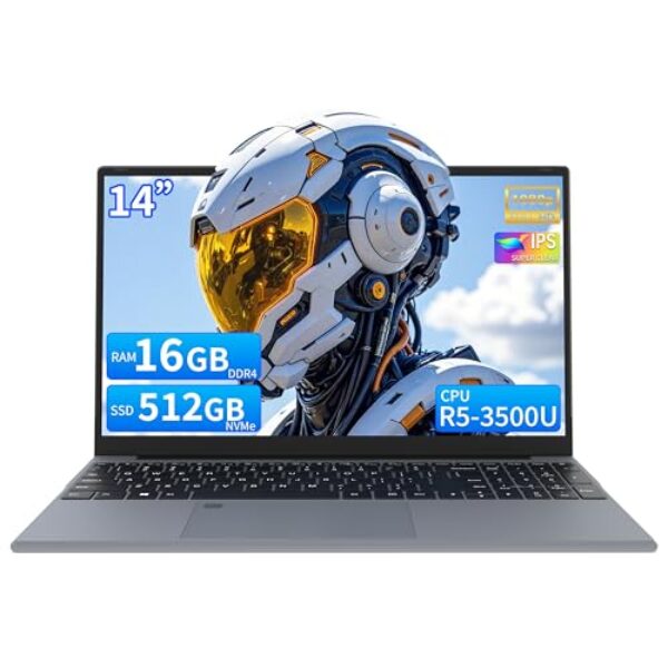 AocBook Laptop de 14 polegadas, processador quad-core Ryzen 5 3500U (até 3,7 GHz), RAM DDR4 de 16 GB, SSD NVMe, notebook portátil com touchpad ajustável, interruptor de webcam de privacidade - cinza