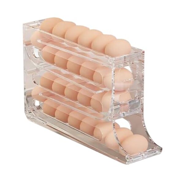 Apoio para Ovos de 4 Andares Geladeira - Organizador com Rolamento Automático Dispenser Economizar Espaço Container Grande Capacidade 30 Refrigerador