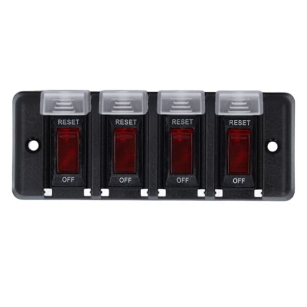 aqxreight Painel de Interruptor Basculante 4 Gangues à Prova d'água 4 LED Vermelho Painel de Controle do Interruptor de Proteção contra Sobrecarga DC12V 16A que Protege o Controle de Curto de