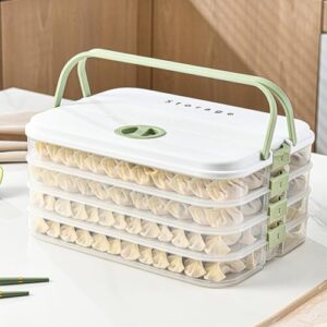 Armazenamento de bolinhos com 4 camadas, empilhável com fivela, tampa e alça para biscoitos Wonton Donuts Box Organizer para geladeira, branco-verde