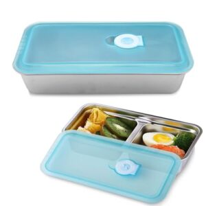 ASTIMESA 2 recipientes reutilizáveis para lanches Grab and Gay, caixa de lanche de aço inoxidável com compartimento único e duplo, com tampas, lancheira de metal hermética, armazenamento de alimentos