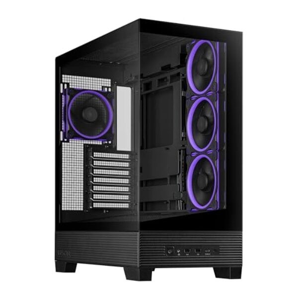 ASUS Capa A31 Plus preta ATX (placas-mãe de conector oculto, radiadores de 360 mm e placas gráficas de 380 mm, com opções de cores preto ou branco, quatro ventiladores ARGB pré-instalados