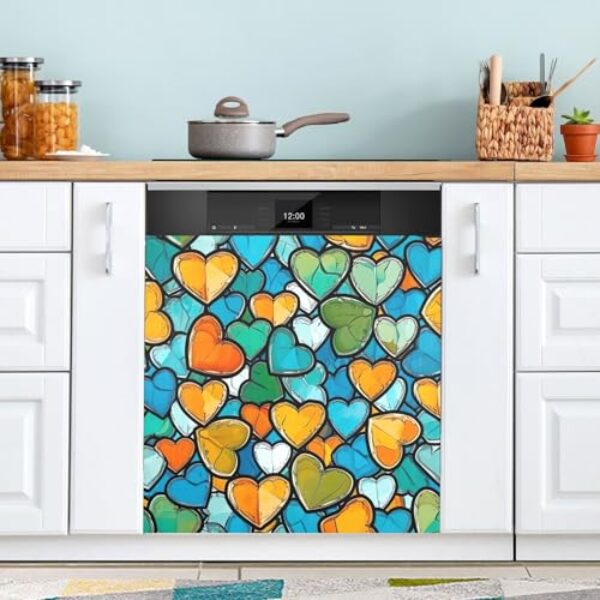 ATTX Capa magnética colorida com estampa de corações de amor, capa frontal para lava-louças, decoração do dia dos namorados, adesivos para eletrodomésticos - 58 cm C x 66 cm A #3