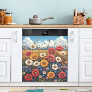 ATTX Capa magnética colorida de flores silvestres para lava-louças, 58,4 cm C x 66 cm A, decoração da capa da máquina de lavar louça, decalques de armário doméstico e eletrodomésticos adesivos #2