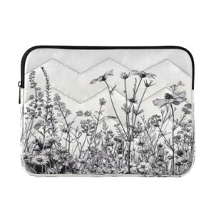 ATTX Capa protetora e à prova de choque com flores pretas e brancas para laptop de 13 a 14 polegadas, bolsa portátil para computador #95