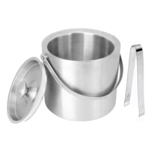 Balde Gelo Inox Parede Dupla Tampa Pegador 1.6L Térmico Conservação Festa(2 Unidades)