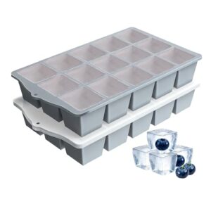 Bandejas de gelo para freezer, 2 unidades de bandeja de gelo slicone de liberação fácil com tampa, moldes de gelo flexíveis empilháveis sem BPA, 15 cubos de gelo quadrados reutilizáveis para uísque