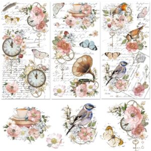 BEUNITONE Adesivo de transferência de móveis florais à prova d'água com 3 folhas de pássaros para casa de fazenda, 15 x 30 cm, adesivos de armário de transferência de borboletas para porta de madeira