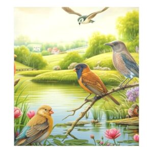Birds Side Lake Lavadora de louça magnética para decoração da porta da frente, capa magnética para lava-louças 58,4 cm L x 66 cm A