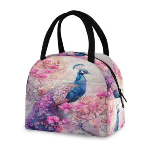 Blueangle Lancheira isolada à prova de vazamento - Bolsa de almoço reutilizável com design de pavão aquarela, recipiente de alimentos compacto para escritório, viagens e atividades ao ar livre (363)