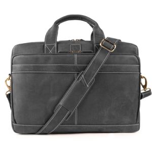 Bolsa mensageiro de couro masculina – Bolsa vintage para laptop com alça ajustável e vários compartimentos – serve para laptop de 16 polegadas – pasta de escritório, viagem e trabalho - preta