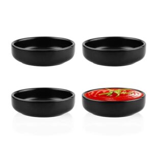 Btrquedo Conjunto de 4 tigelas de mergulho, pratos de cerâmica de 9 cm de porcelana para molhos, molho de salada, condimentos, lanches, aperitivos (Preto)