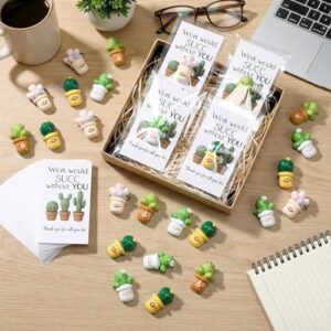 Bucherry 30 conjuntos de presentes de agradecimento de funcionários presentes de agradecimento de equipe de Natal bonito ímã de geladeira suculenta com cartão de agradecimento para funcionários