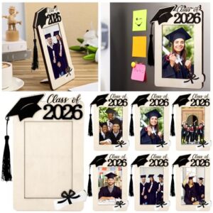 Bucherry 6 molduras magnéticas de graduação 2026, moldura magnética de madeira, 10 x 15 cm, presentes de formatura para geladeira, mesa, armário, decoração de casa, escola, faculdade, presente