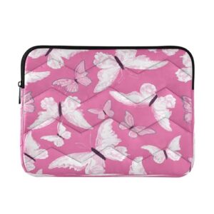 Burbuja Borboleta branca em rosa capa para laptop de 13 a 14 polegadas à prova de choque à prova d'água para notebook, tablet, poliéster