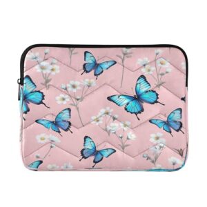 Burbuja Capa para laptop com flores brancas, borboletas azuis, capa para laptop de 13 a 14 polegadas à prova de choque, impermeável, para notebook, tablet, poliéster