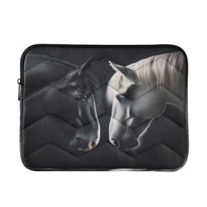 Burbuja Capa para laptop preto e branco cavalo 13-14 polegadas à prova de choque à prova d'água para notebook, tablet, poliéster