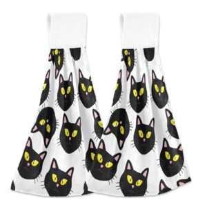 Burbuja Conjunto de 2 toalhas de cozinha com cara de gato preto grande, toalhas de mão absorventes macias com laço, toalha de gravata de microfibra para decoração de banheiro e cozinha