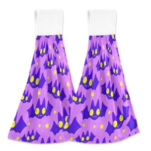 Burbuja Conjunto de 2 toalhas de cozinha para pendurar morcegos com olhos grandes, toalhas de mão macias e absorventes com laço, toalha de gravata de microfibra para decoração de banheiro e cozinha