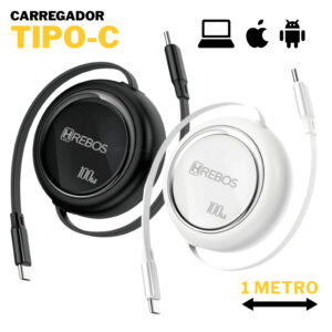 Cabo Carregador Tipo C Retrátil 1 Metro Compativel Celular Samsung Xiaomi Iphone Notebook Tablet