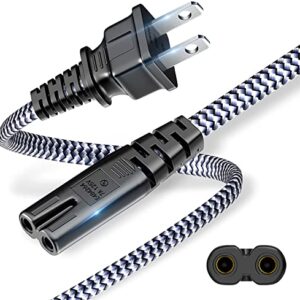 Cabo de alimentação trançado de 2 pinos – Cabo de alimentação de substituição CA de 2 pinos, 2 m, cabos adaptadores elétricos 7A 125V 18AWG, cabo de alimentação universal certificado UL para PS4/PS5