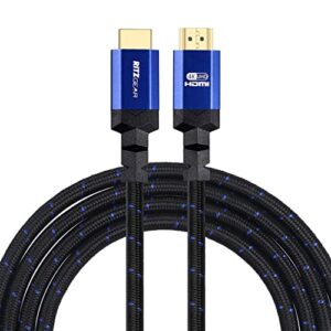 Cabo HDMI 2.0 4K 3 pés da RitzGear. Cabo de nylon trançado de alta velocidade de 18 Gbps e conectores dourados - 4K@60Hz/UHD/3D/2160p/1080p/ARC e Ethernet. Compatível com UHD TV/Monitor/PC/PS5/Xbox
