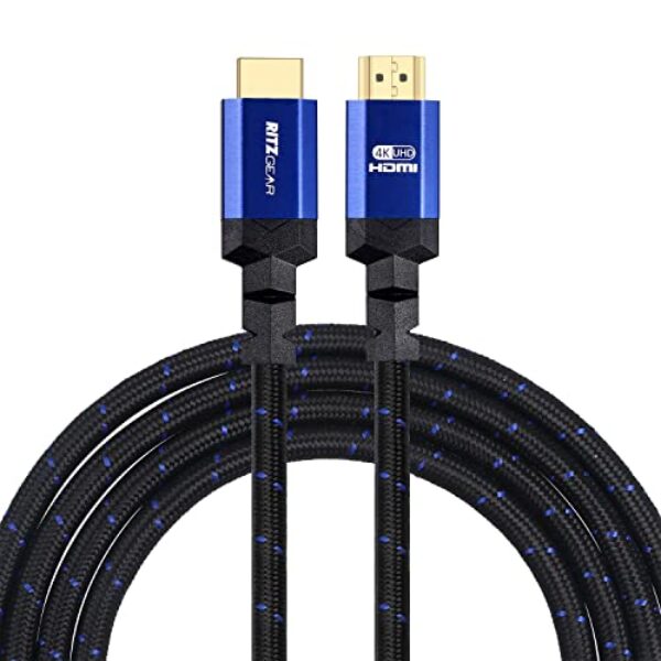 Cabo HDMI 2.0 4K 3 pés da RitzGear. Cabo de nylon trançado de alta velocidade de 18 Gbps e conectores dourados - 4K@60Hz/UHD/3D/2160p/1080p/ARC e Ethernet. Compatível com UHD TV/Monitor/PC/PS5/Xbox