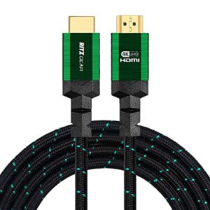 Cabo HDMI 2.0 4K de 1,8 m [1 unidade] da RitzGear. Cabo de nylon trançado de alta velocidade de 18 Gbps e conectores dourados - 4K@60Hz/UHD/3D/2160p/1080p/ARC e Ethernet. Compatível com UHD TV/Monitor