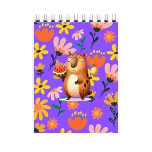 Caderno Espiral com Ilustração de Urso com Frutas, Flores Coloridas, Design Infantil, Volta às Aulas 2026 (6, Roxo)
