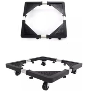 Carrinho Multiuso com Rodinhas para Eletrodomésticos e Móveis, Estrutura em Aço Inox e Plástico ABS, Suporta até 138kg, Ajustável 56x56x10cm, Preto