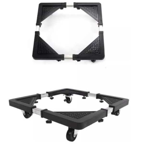 Carrinho Multiuso com Rodinhas para Eletrodomésticos e Móveis, Estrutura em Aço Inox e Plástico ABS, Suporta até 138kg, Ajustável 56x56x10cm, Preto