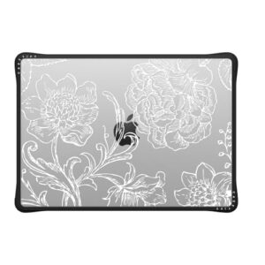 CASETiFY Capa Impact MacBook Pro 35.6 cm (M1-M4) [cantos acolchoados a impactos/resistente a arranhões/aderência antiderrapante] - flores artísticas de linha branca - preto transparente