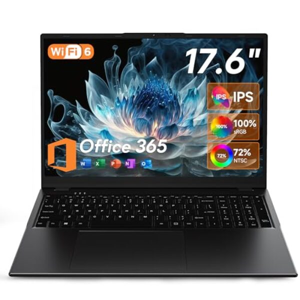 CGZZ Laptop Windows 11 de 17,6 polegadas, 16 GB DDR5 RAM 640 GB SSD, CPU N95 de 4 núcleos, tela FHD IPS 16:10 1920 * 1200, Office 365, teclado retroiluminado, 7000mAh, WiFi-6, laptops para estudantes