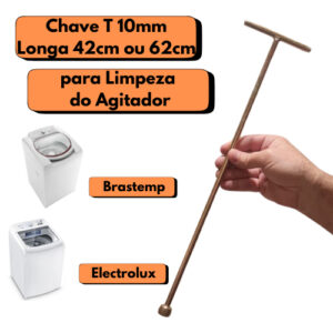 Chave T 10mm Canhão Longa Cabo Estendido Limpeza Manutenção Agitador Máquina Lavar Roupa Brastemp Electrolux Lm08 Lm06